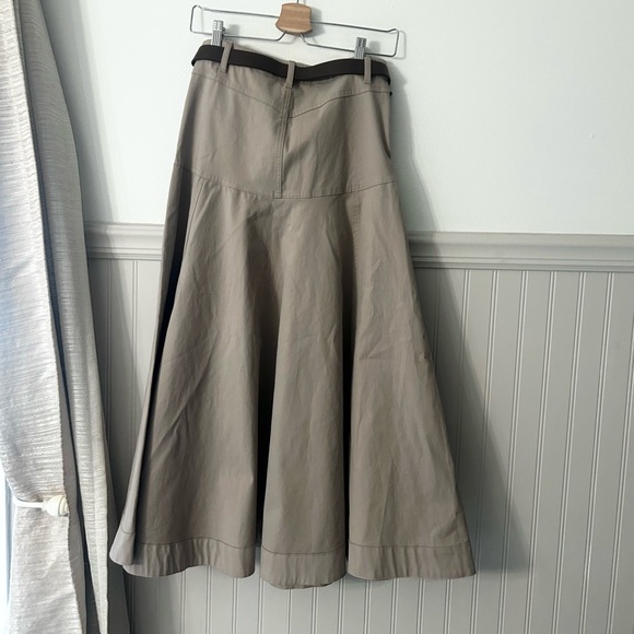 Zara XS Trench Tan A-Line Midi Skirt with Brown Western Belt - Picture 6 of 6
